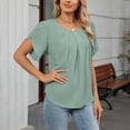 thumbnail image 6 of Stichou Womens Blouses Dressy Casual Crew Neck Chiffon Ruffle Short Sleeve Shirts Cute Spring Summer Tops Green S, 6 of 7