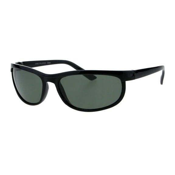 Impact Resistant Glass Lens Sunglasses Men's Oval Wrap Around Frame Black UV400