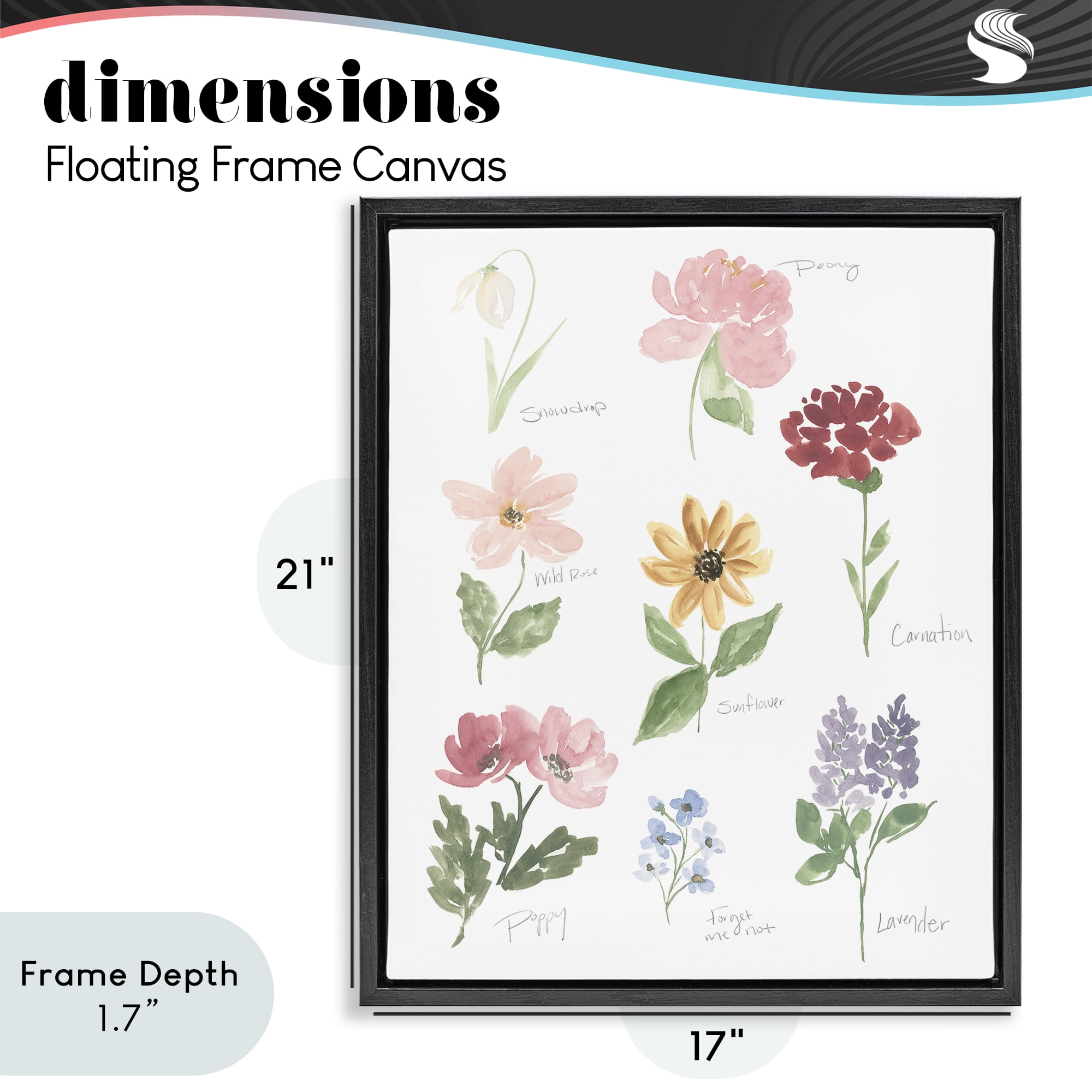 Stupell Industries Labeled Flower Varieties Black Framed Floater Canvas Wall Art, design by Lucille Price