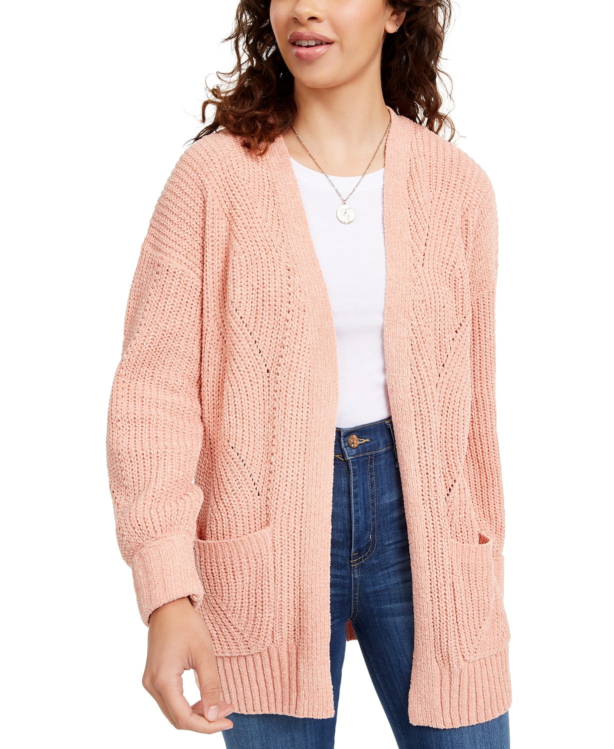 pink chenille cardigan