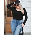 thumbnail image 4 of Zeagoo Women's Plus Size Long Sleeve Shirts Scoop Neck Slim Fitted T Shirt Stretchy Bodycon Basic Tee Tops, 4 of 6