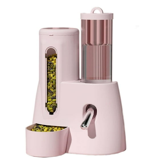 QHUDLV Hamster Water & Food Bowl Combo 3oz/100mL - Leak-Proof Dual Chamber Dispenser Spout, Weighted with Steel B Chew-Proof