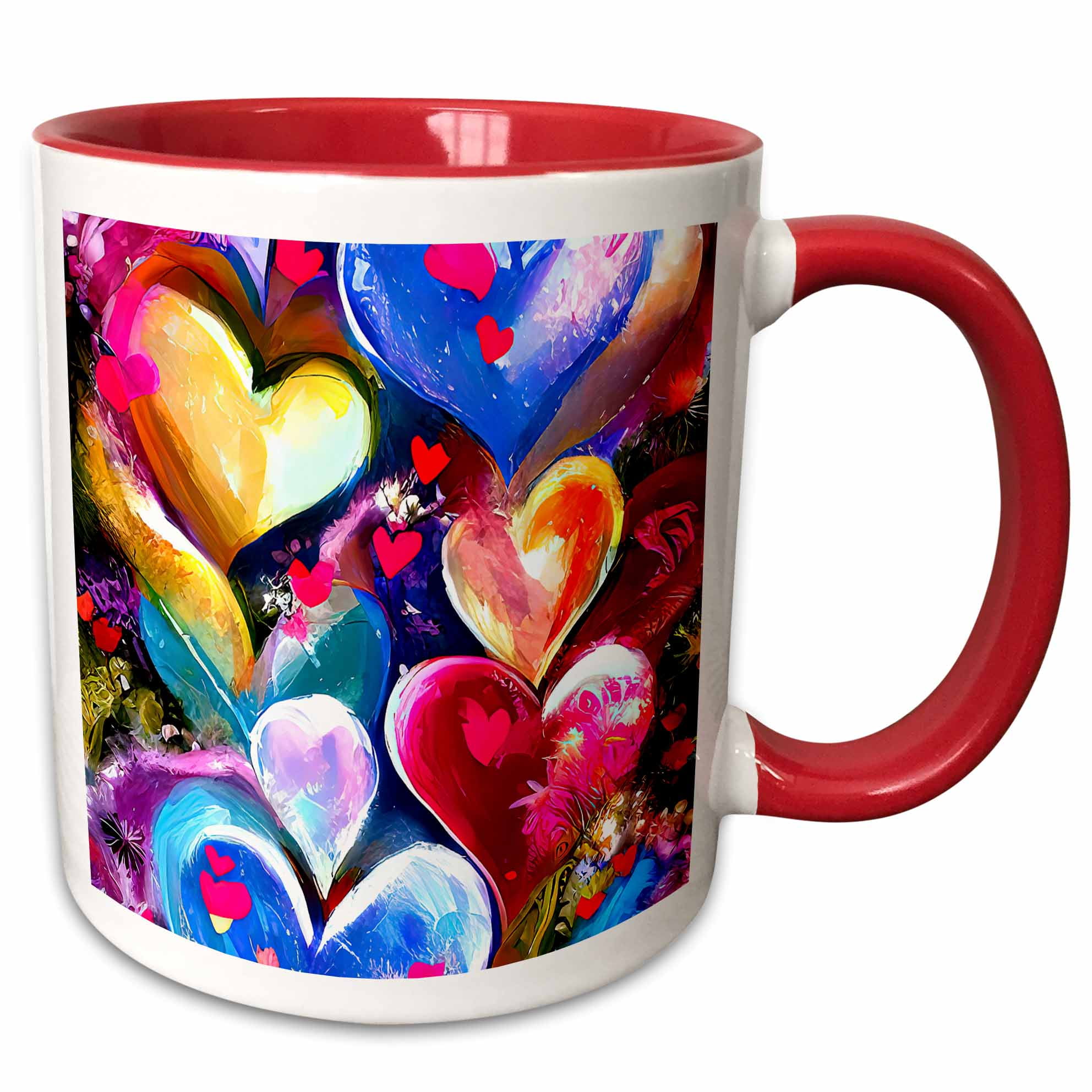 3drose Valentines Day. Love Is in the Air. Colorful Hearts. Chic Gift Card 11oz Two-tone Red Mug