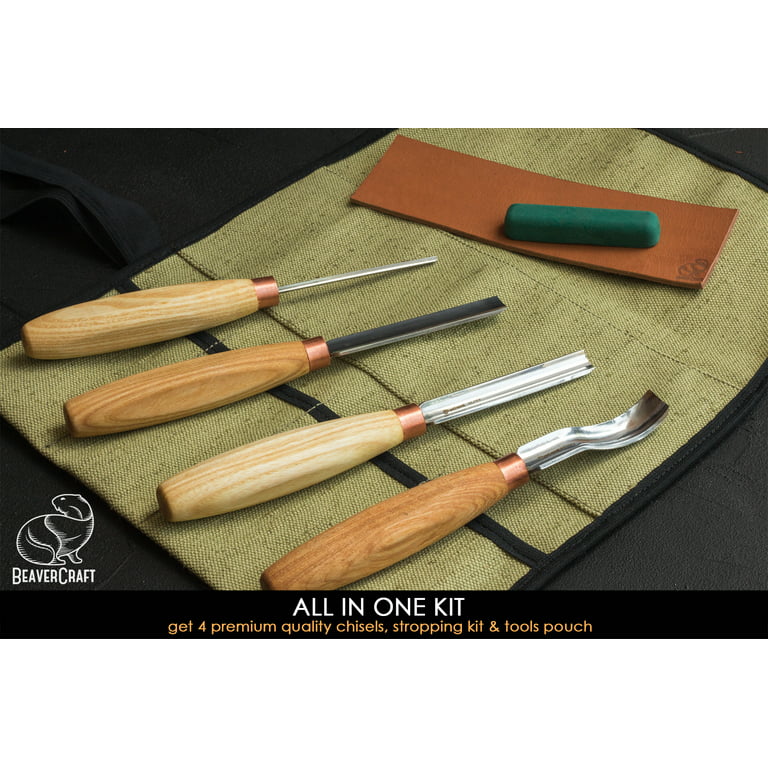 Michihamono 6 Piece Chisels Gouges Starter Set Wooden Sculpture Wood Carving Kit, with Guidebook & Woodblock, to Carve Figures in Wood