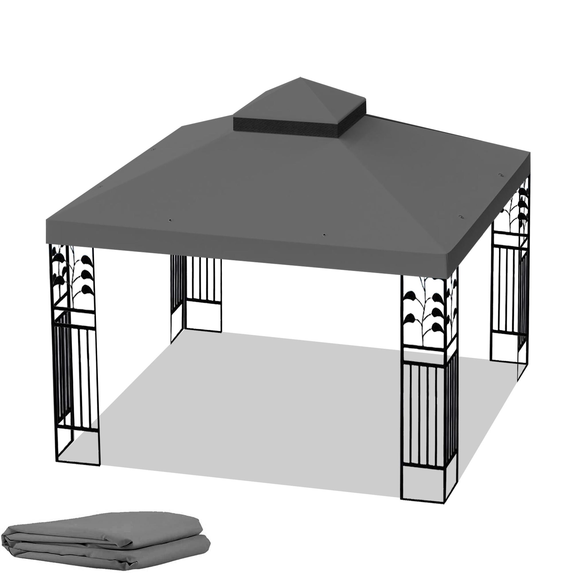 10x10 Ft Outdoor Patio Gazebo Replacement Canopy,Double Tiered Gazebo Tent Roof Top Cover Only (Frame Not Include)
