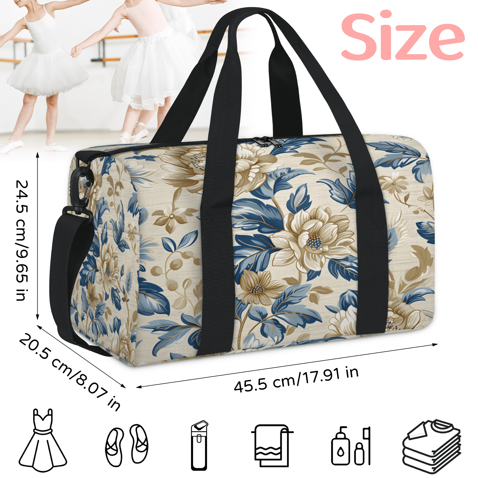 Herdesigns Flower Vintage Travel Duffle Bag Sports Yoga Weekender Overnight Carry on Workout Bags Lightweight Waterproof Gym Tote Bag for Women