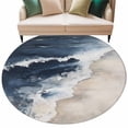 thumbnail image 2 of Abstract Ocean Round Living Room Rugs 6 ft, Wave Beach Blue Beige Watercolor Coastal Washable Area Rug with Non-Slip Sturdy Edge Binding Round Carpet for Kitchen Office Bedroom, 2 of 9