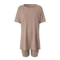 thumbnail image 6 of felwors 2 Piece Workout Sets for Women Oversized Tshirts Biker Short Matching Clothing Lounge Set Gym Yoga Outfit Brown, L, 6 of 7