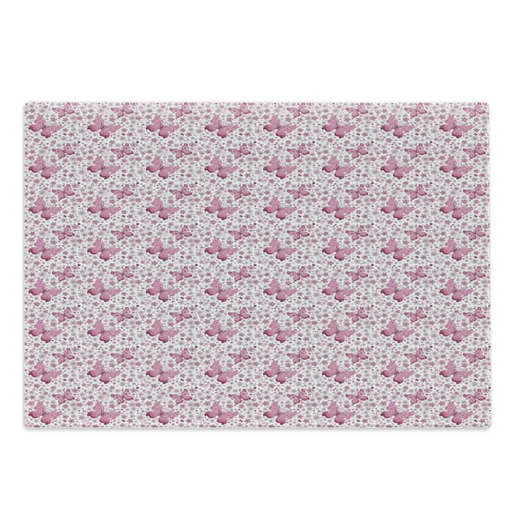Butterfly Cutting Board, Floral Arrangement and Hearts Background Animals with Vibrant Colors, Decorative Tempered Glass Cutting and Serving Board, Large Size, Pale Pink White, by Ambesonne