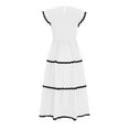 thumbnail image 6 of Sakmal Mid-Length Summer Dresses White Crew Neck Short Sleeve Pleated Solid Loose Fit Shift Dress, 6 of 8