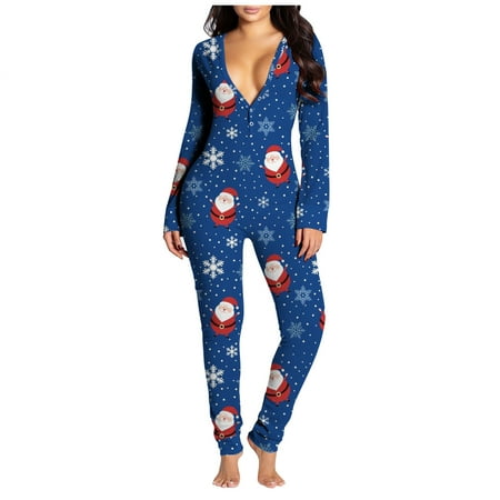 

Coopserbil Women’s Christmas Printed Functional Flap Jumpsuit Nightgown Supersoft Thick Pajamas Slim Warm Loungewear Family Party off Shoulder Jumpsuit Women Romper for Women Casual
