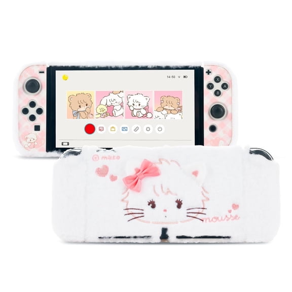 GeekShare Plush Protective Case for Switch OLED Hard Cover for Joy Con   Thumb Grips Mikko