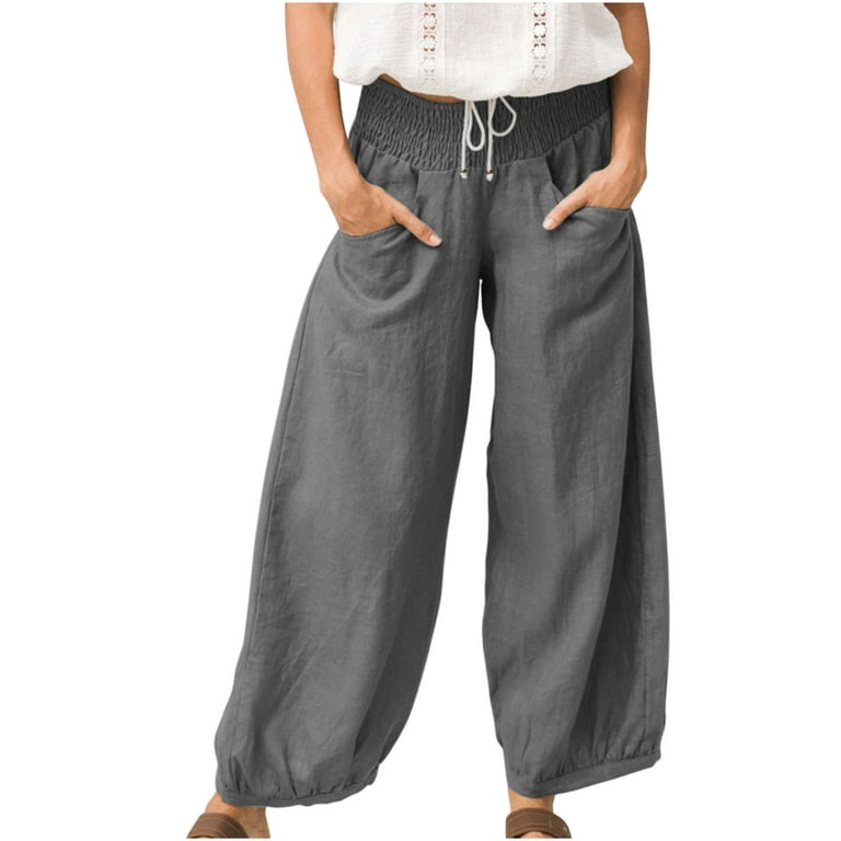 HUPOM Dress Pants Women Pants For Women In Clothing Trousers High Waist  Rise Long Straight-Leg Dark Gray S 