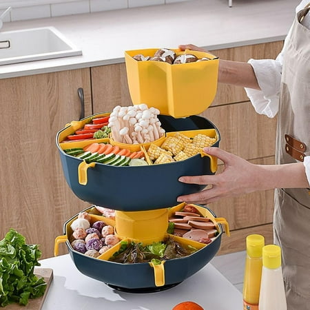 

Checkered Rotating Pot Vegetable Pan Double Layer Wash Basin Drain Basket Creative Multifunctional Meal Prep With Dishes For Home