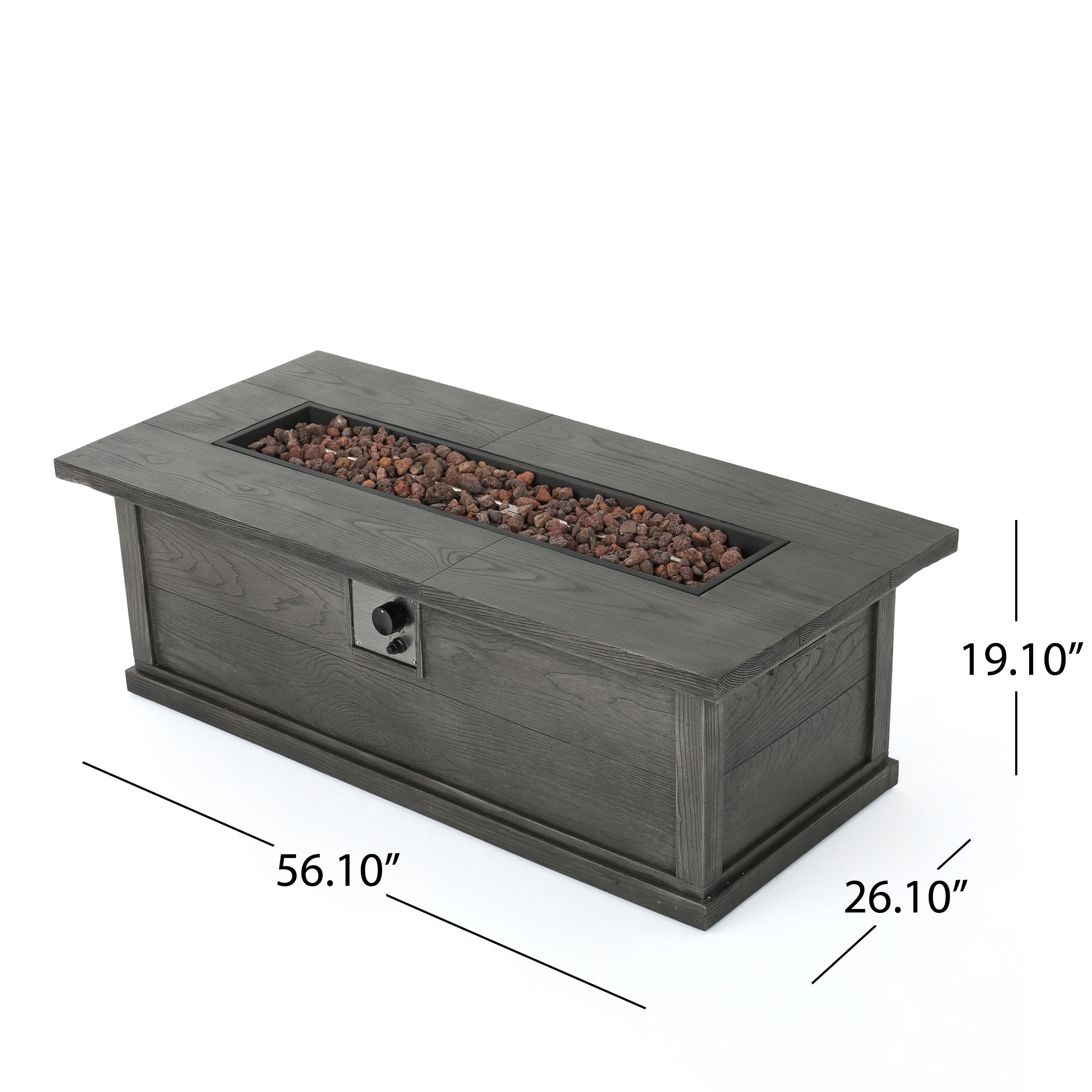 Sorrento Lightweight Concrete Outdoor 50,000 BTU Rectangular Fire Pit (No Tank Holder), Gray Wood Pattern
