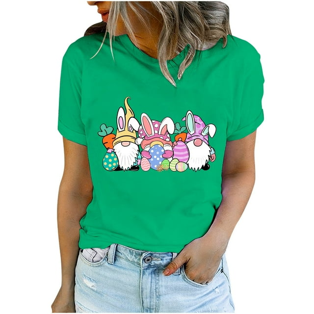 Bowake Easter T-Shirts pour Femmes Manches Courtes Col Rond T-Shirts Easter Joyeux T-Shirts Graphiques Mignons Hauts d'Été Décontractés
