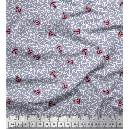 Soimoi Moss Georgette Fabric Anchor Hook Nautical Decor Fabric Printed Yard 42 Inch Wide