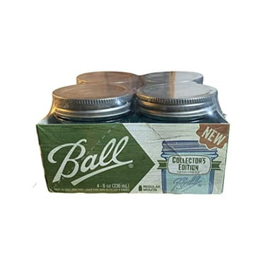 Ball Aqua Vintage Regular Mouth Half Pint Glass Mason Jars, 8 oz, 4 Pack
