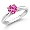 thumbnail image 2 of 925 Sterling Silver with 10K Yellow Gold Pink Created Sapphire Solitaire Engagement Ring for Women (1.00 Cttw, Gemstone September Birthstone, Round 6MM, Available in Size 5, 6, 7, 8, 9), 2 of 4
