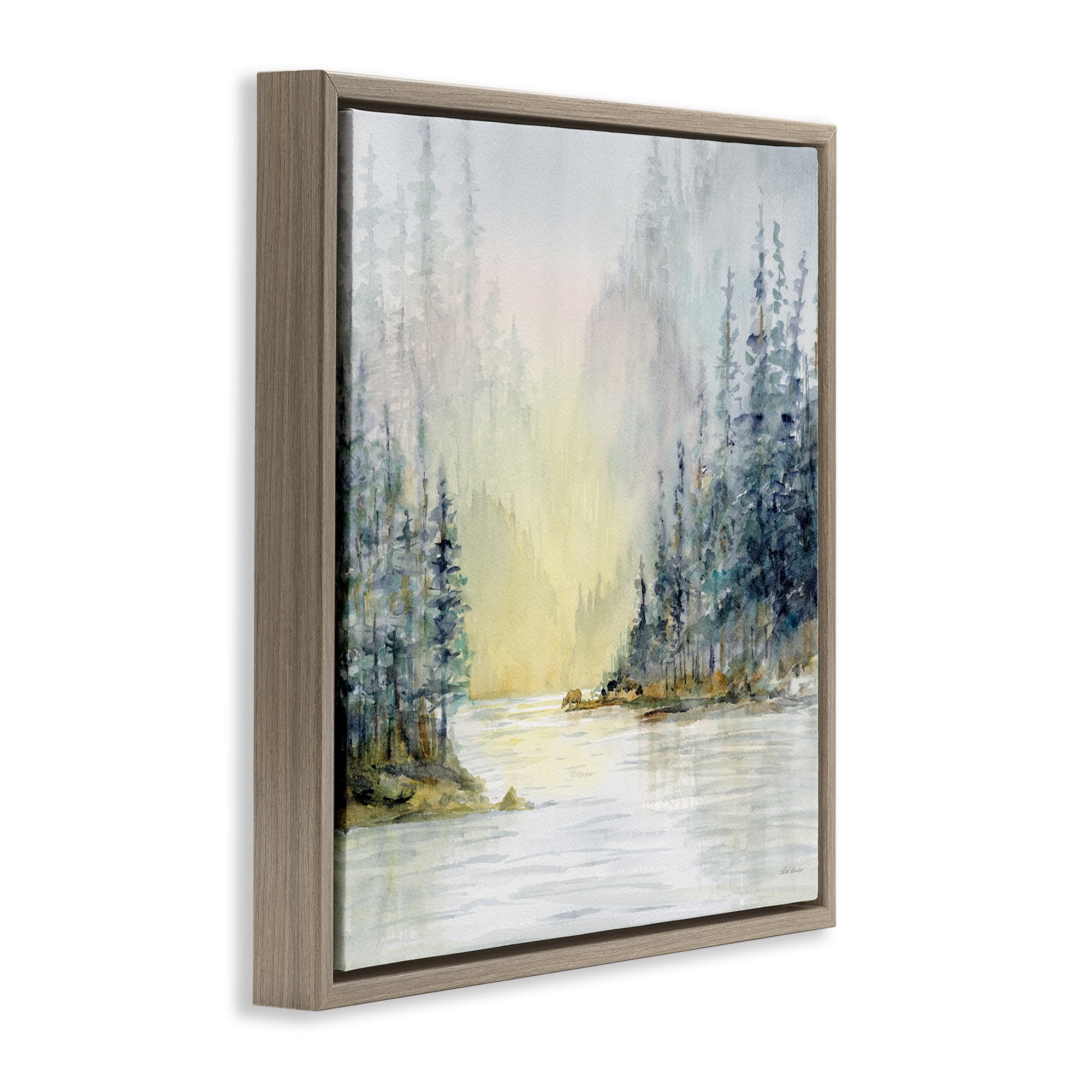 Stupell Industries Winter Woodland Scene Landscape & Nature Painting Brown Floater Framed Canvas Art Print Wall Art, 18 x 18