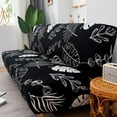 thumbnail image 4 of Housse de Sofa Extensible Sans Accoudoirs pour Canapé, Mobilier, Lavable, Imprimée, Housse de Futon, Feuille Noire, 4 of 9