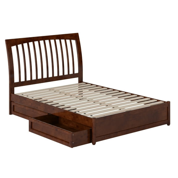 Roslyn Full Wood Platform Bed with Panel Footboard and Storage Drawers in Walnut