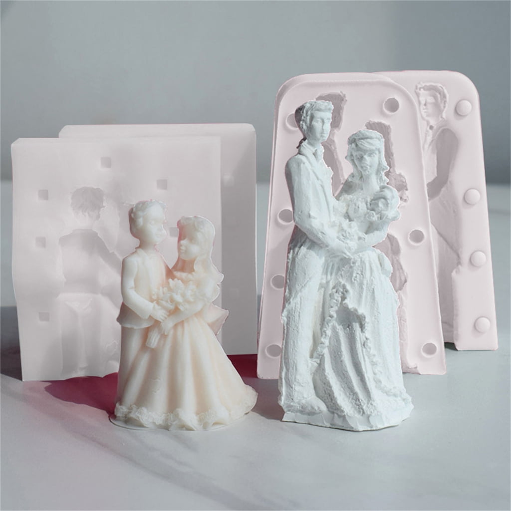3D Couple Silicone Candle Mold Bride Groom Fondant Soap Chocolate Cake Mould for Wedding Valentines Day Gift Decoration