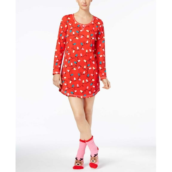 Jenni Women’s by Jennifer Moore Graphic Sleepshirt and Socks Sets, Red, Large