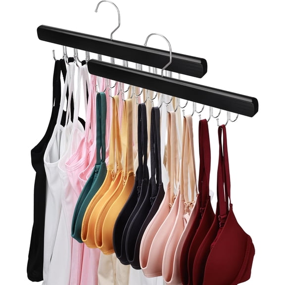 2 Pack Bra Hanger for Closet Organizer, Premium Wooden Tank Top Hangers with 36 Foldable Hooks, 360° Rotating Design, Space Saving Storage for Tank Tops, Bras, Scarves and More