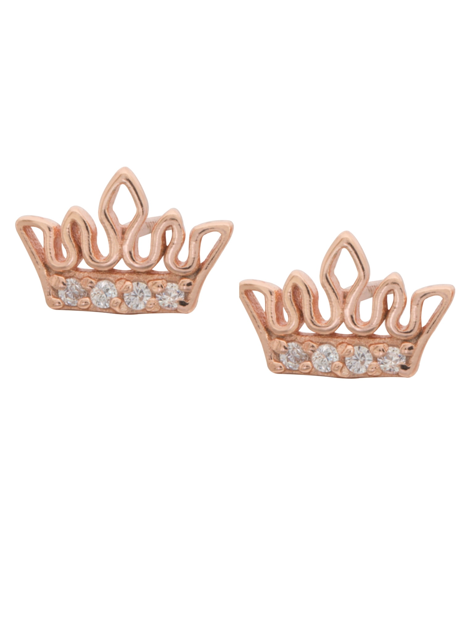 Rose Gold Plated Sterling Silver Cubic Zirconia Crown Stud Earrings