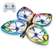 Contixo Butterfly Mini Drone for Kids 8-12, Auto Takeoff/Landing, Altitude Hold, 360° Stunts, Colorful LED Lights, RC Quadcopter, x2 Batteries, 14 Min Flight, Propeller Full Protect Toy - Blue