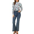 thumbnail image 2 of INSPIRE CHIC Women's Floral Button Up Ruffle Stand Collar Long Sleeve Shirt Blue M, 2 of 5