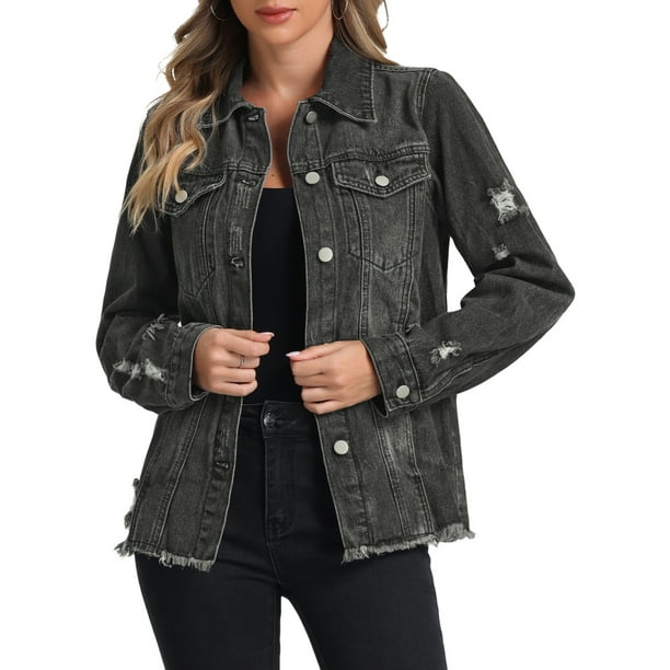 Chaqueta de mezclilla INSPIRE CHIC para mujeres, chaqueta de jean desgastada con botones y bolsillos