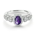 thumbnail image 2 of Gem Stone King 925 Sterling Silver Purple Amethyst and White Moissanite Engagement Ring for Women | 0.93 Cttw | Oval Checkerboard 7X5MM | Gemstone February Birthstone | Size 8, 2 of 3
