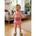 thumbnail image 4 of Cenuakty Baby 0-24M Girl 4th of July Romper Letter Wavy Stripe Embroidered Ruffled Trim Square Neck Sleeveless Newborn Jumpsuit, 4 of 9