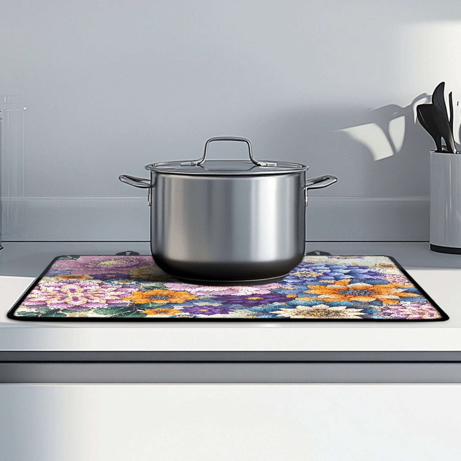 Renewold Stove Cover for Glass Top Stove, Scratch Resistant Stove Top Cover Heat Resistant Foldable Cooktop Cover Extra Counter Space, 29 x 21 Inch, Bohemian Flower Pink Yellow