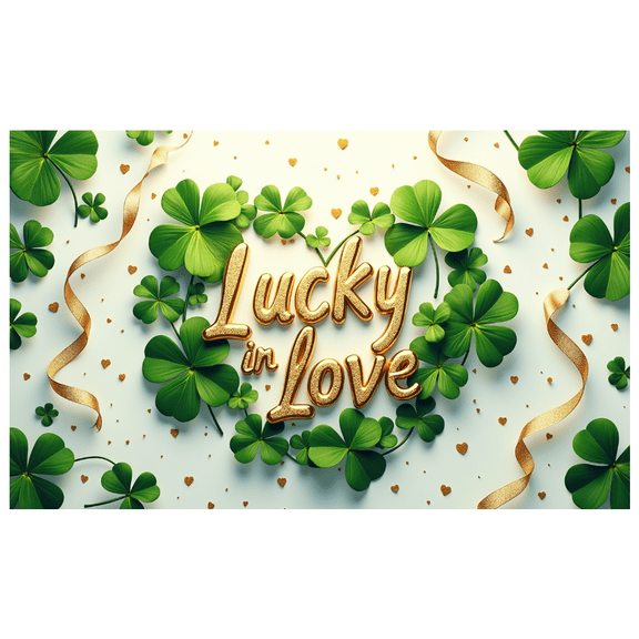 Lucky in Love St Patrick's Day Green Shamrock Design Backdrop Wedding Decor Event Party Banner Background Valentine's Day