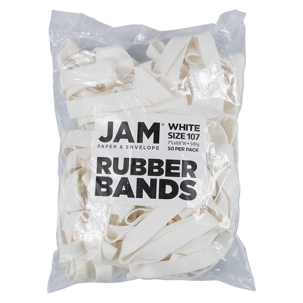 JAM Rubber Bands, White, Size 107, 50 Per Pack