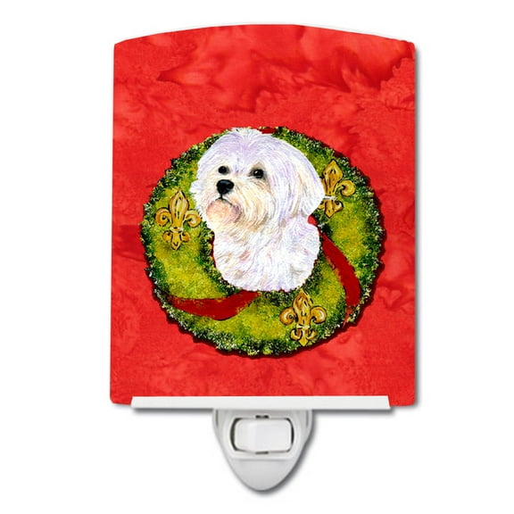 Carolines Treasures Maltese Cristmas Wreath Ceramic Night Light 6x4x3 multicolor