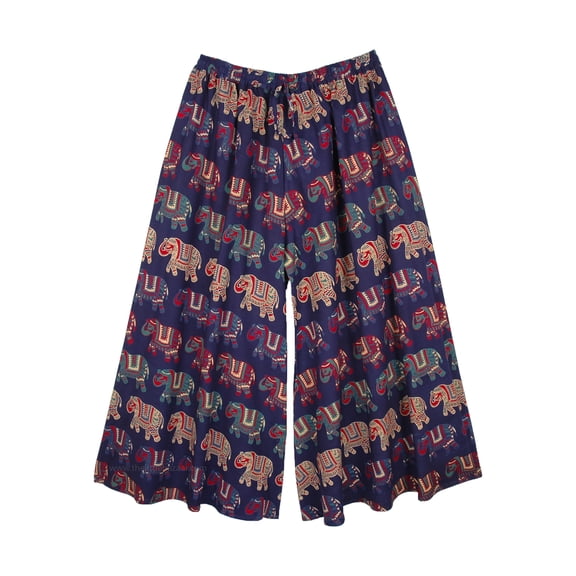 Plus Wide XXL Split Skirt Pants in Navy Blue with Elephant Design
