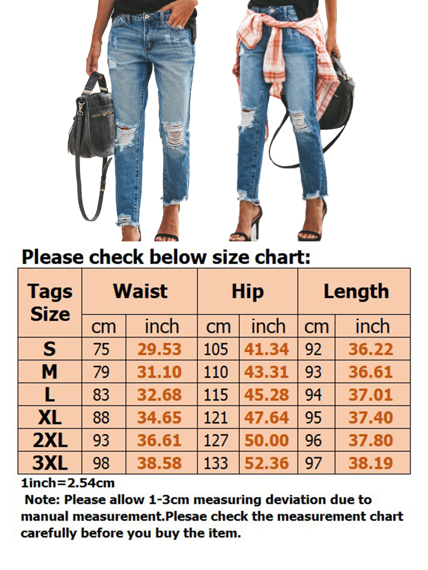 Hight Waist Ripped Denim Jeans Pant For Women Skinny Hole Denim Jeans Destroyed Slim Pants Trendy Jegging Jeans Pants - image 2 of 4