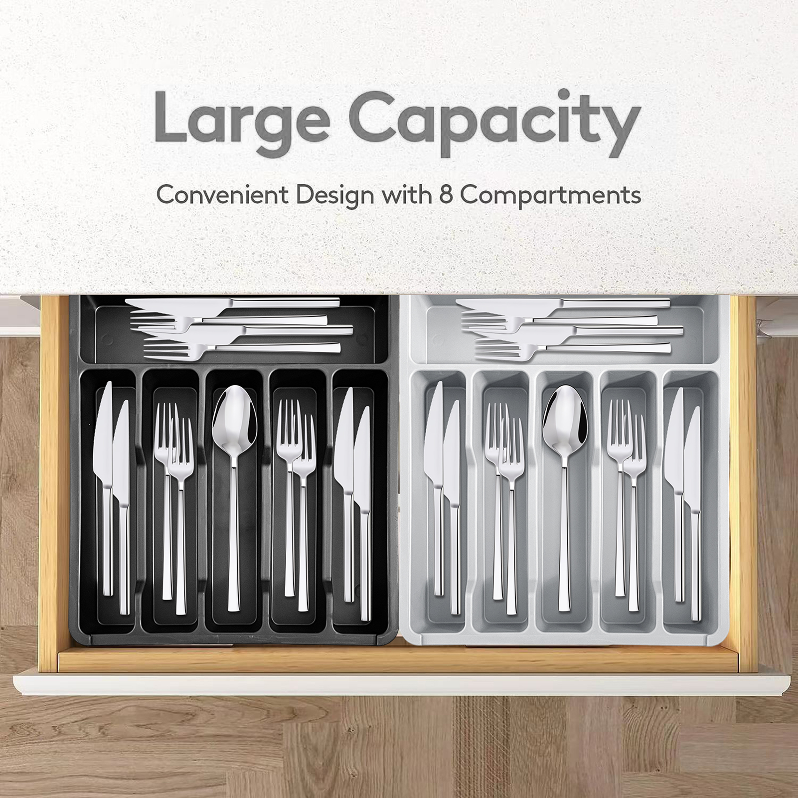 Homelife Drawer Organizer Tray for Kitchen Drawer Expandable Cutlery Flatware Holder Adjustable Plastic Utensil Divider Spatula Tools And Gadgets Storage