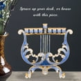 thumbnail image 6 of Matashi Home Decorative Tabletop Showpiece Hand Painted Blue and Ivory Harp Menorah Candelabra, Embellished with Gold Accents and High Quality Crystals, 6 of 8