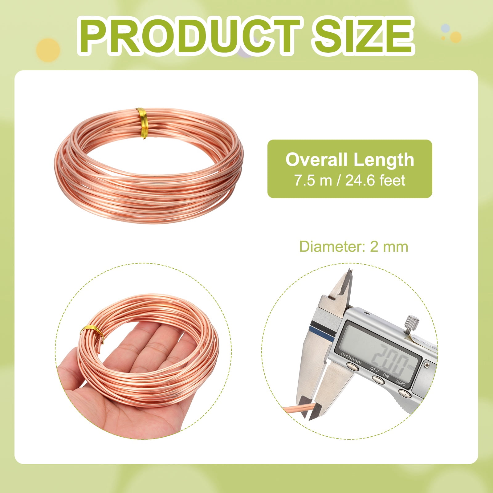 99.9% Pure Copper Wire for Jewelry Making, 12 Gauge (2mm) Copper Craft Wire 24.6 Feet
