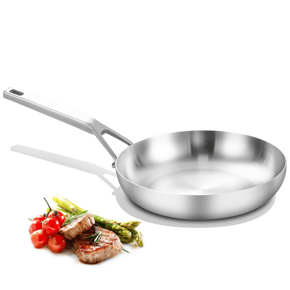 DELARLO Whole Body Tri-Ply Stainless Steel 8 Inch Frying Pan, Aluminum Core, Dishwasher and Oven Safe