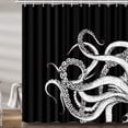 thumbnail image 2 of Octopus Decor Shower Curtain, Funny Black and White Sea Monster Kraken Animal Goth Fabric Set, Unique Novelty Nautical Gothic Restroom Accessories, 2 of 3