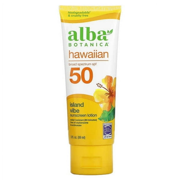 Alba Botanica, Hawaiian Sunscreen Lotion, SPF 50, Island Vibe, 3 fl oz Pack of 2