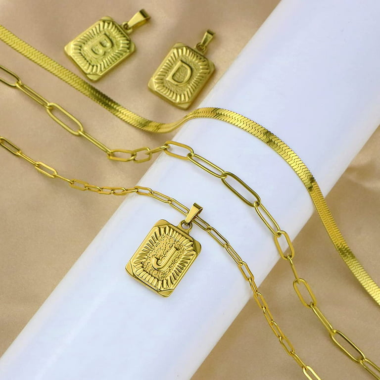 SMILEST Gold Layered Initial Necklaces for Women 14K Gold Plated Initial  Square Paper Clip Link Rope Chain Necklaces for Women Teen Girl Jewelry  Gifts