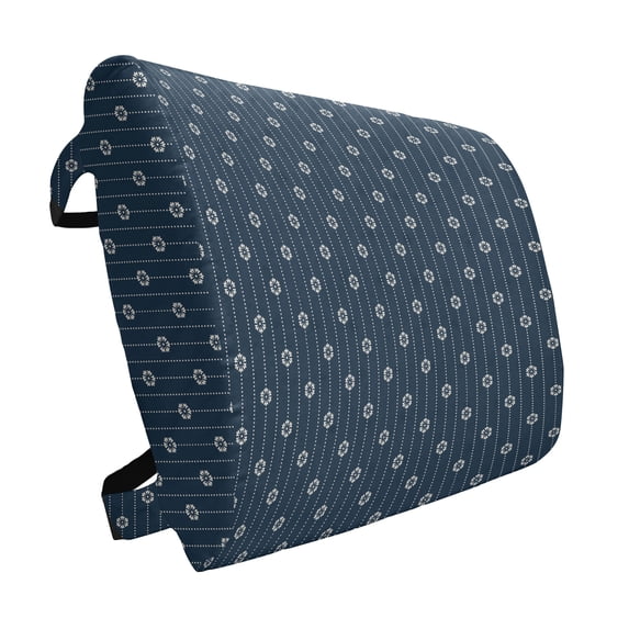 Geometric Lumbar Pillow, Nature Flower Pattern with Connecting Dots Blossoming Floral Arrangement, Soft Back Cushion for Office Chairs with Adjustable Straps, 14" x 13", Dark Blue Cream, by Ambesonne