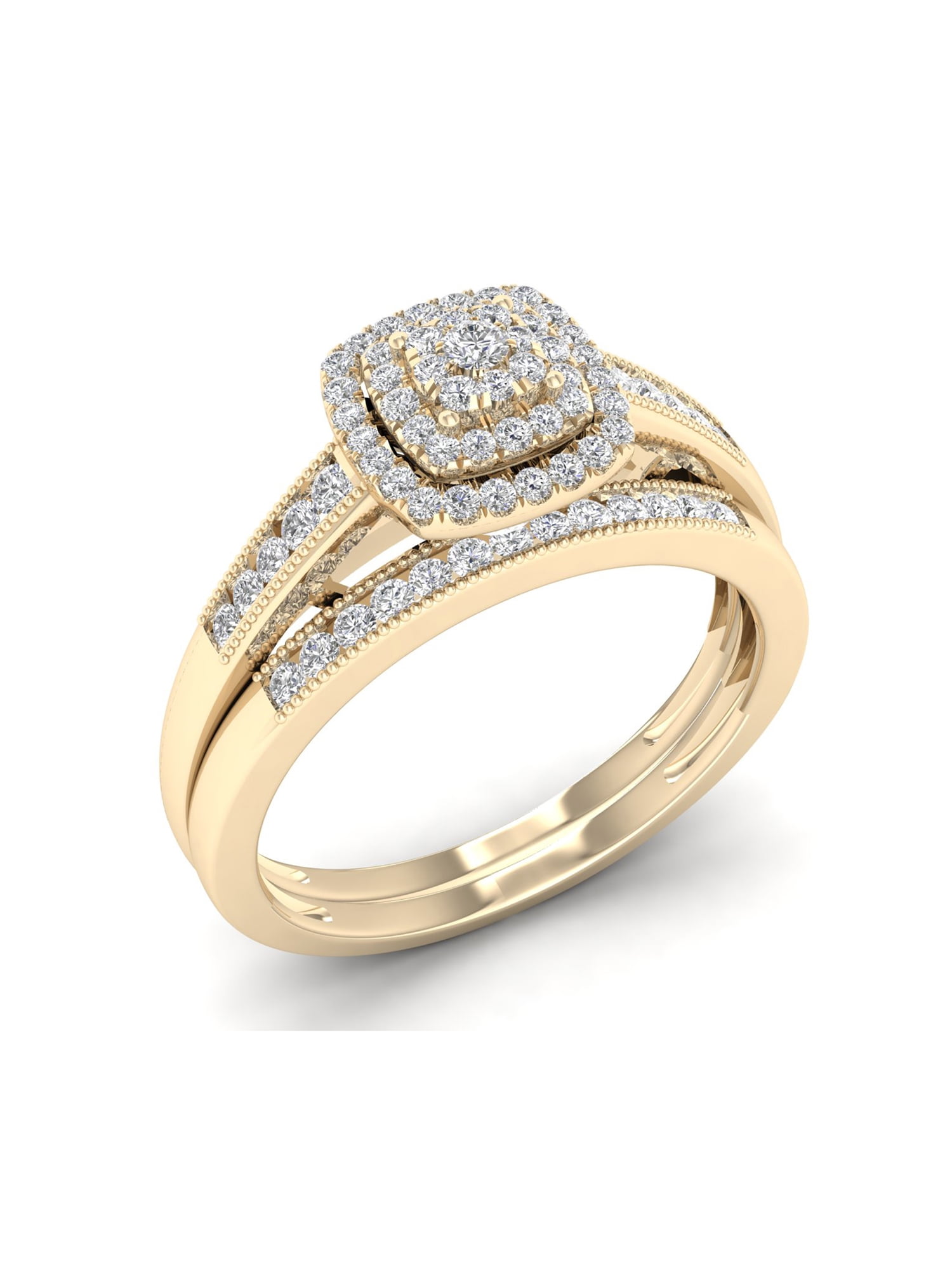 IMPERIAL Cushion Frame 1/3ct Diamond Engagement & Wedding Ring Set, 10K Yellow Gold